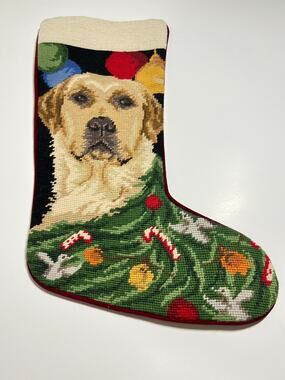 Wool Velvet Needlepoint Retriever Dog Christmas Stocking Embroidered No Name